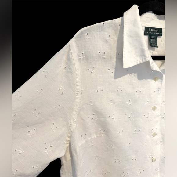Lauren Ralph Lauren 100% Linen White Eyelet Top Shirt Scalloped Womens Plus 2X - Picture 4 of 12